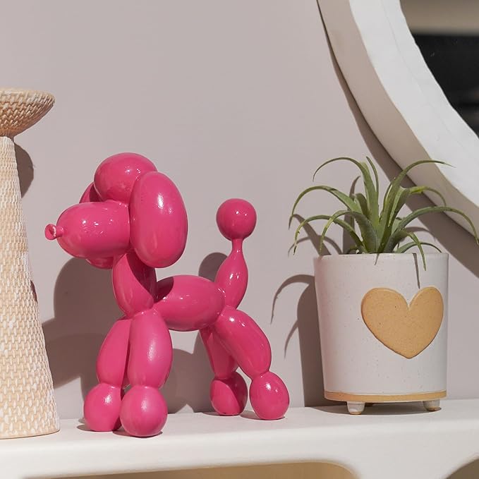 Guichifun Balloon Dog Décor Sculptures Home Décor - 7" Cute Resin Pink Poodle Dog Figurines for Shelf Bookshelf Modern Décor Bedroom Office Decorations Gift for Animal Lovers 7.5 x 4 x 7.5 Inch