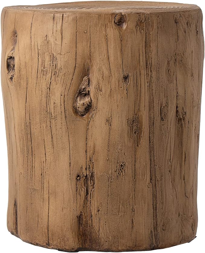SUNBURY Outdoor Stump Side Table, Faux Wooden Concrete Side Table, Tree Stump Wooden Stool, Patio End Table, Round Outdoor Accent Drum Table, Light Brown Ottoman or Plant Stand
