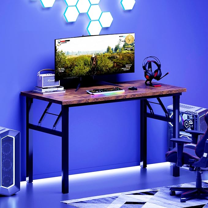 DlandHome Folding Table Computer Desk Workstation Table Conference Table Home Office Desk, Fully Assembled (47 Inches, Retro)