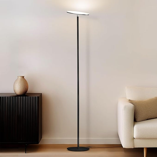 Brightech Sky LED Torchiere Super Bright Floor Lamp - Contemporary, High Lumen Light for Living Rooms & Offices - Dimmable, Indoor Pole Uplight for Bedroom Reading - Black