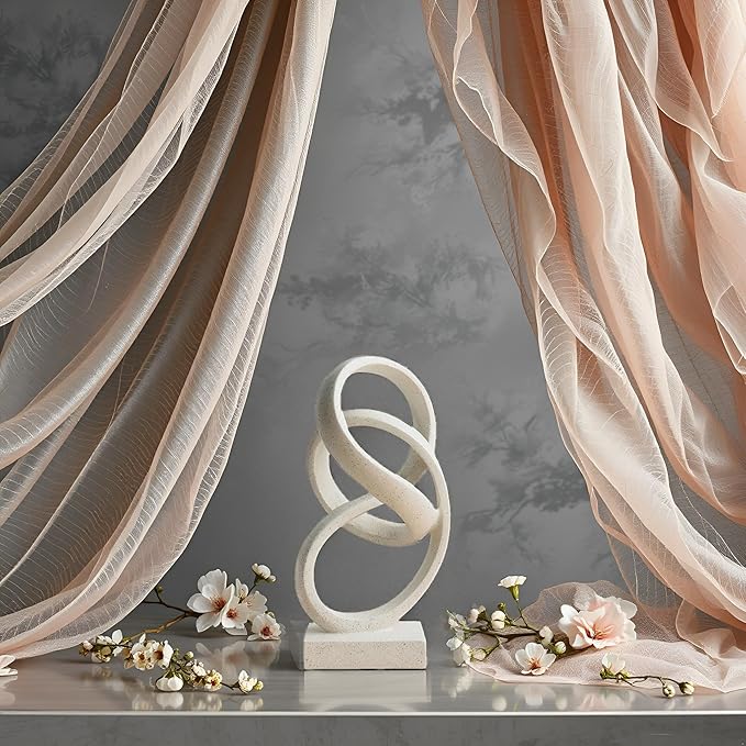 10" Modern Abstract Ribbon Decorative Sculpture, Knot Sculptures,Home Decor,Coffee Table Statues,Dining Living Room Desk Decor(White)