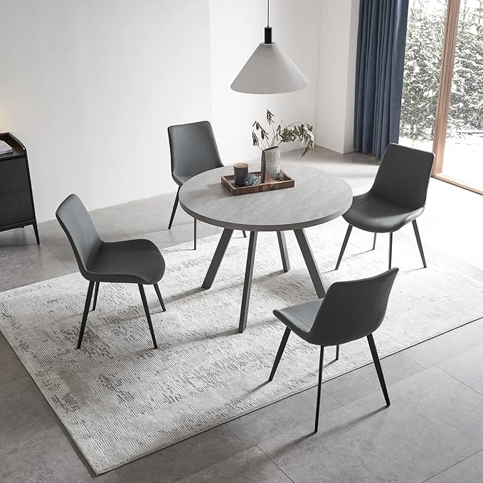 Round Dining Table Set, Mid Century Modern Small Round Dining Table Set, Saving Space (Table + 4 Grey Chairs)