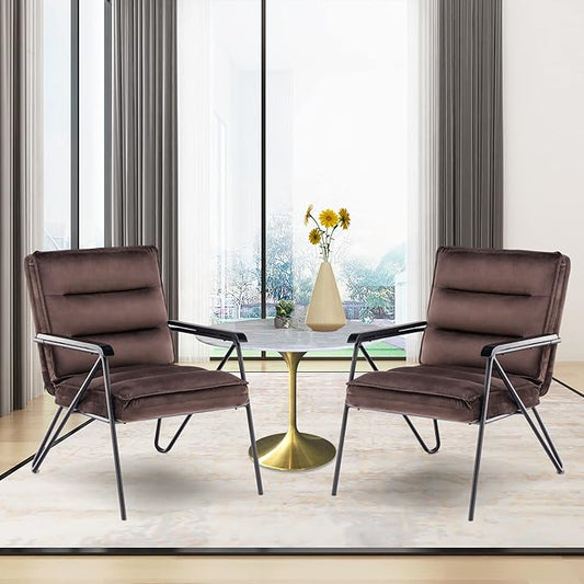 MCombo Modern Accent Chair, Velvet Club Chair, Upholstered Armchair for Small Space, Living Room & Office Reception, Fabric 4747 4750 (Chair, Brown)