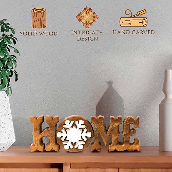Decozen Handcrafted Solid Wood Home Letters Sculpture from Daughter, Son, Husband - Ideal for Home, Mantel, Fireplace, and Foyer Decor - Tabletop Accent