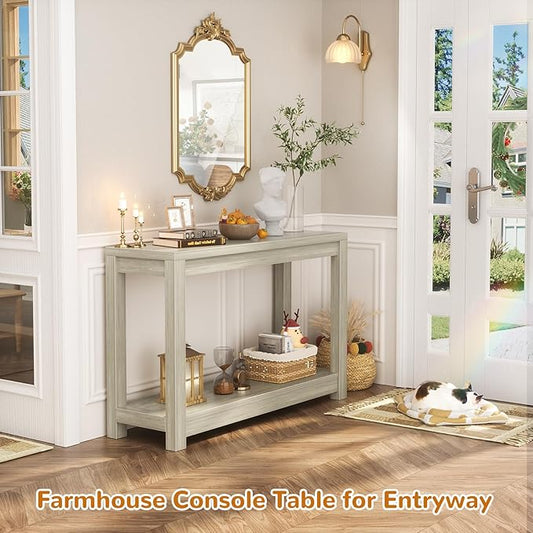 Small Farmhouse Wood Entryway Table Narrow Console Table with Storage Behind Couch Sofa Table with Shelves Entry Way Table with Open Storage, Easy Assembly, 32" Classical Washed Oak