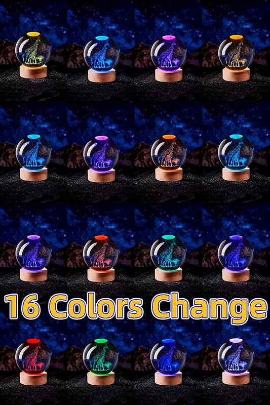 Giraffe Crystal Ball Lamp with LED Wooden Base, 16 Colors Change & Remote Control Crystal Ball Night Light, Upgraded 3.15 Inch Glass Light, Gift for Kids Wife Girlfriend (Giraffe)