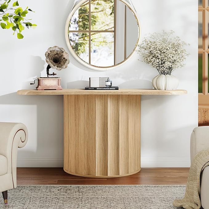 59'' Console Table for Entryway, Narrow Wooden Sofa Tables Behind Couch, Modern Fluted Entryway Table with Storage Accent Table for Hallway, Living Room, Entrance, Foyer (Natural)