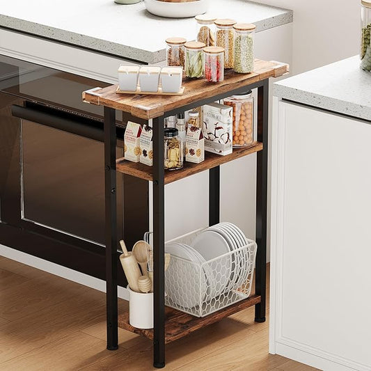 Heybly Small Narrow Side Table for Small Space, Thin Bedside Table, Slim Sofa Table, Skinny End Table, 25.2" Tall Nightstand, Couch Table for Living Room, Bedroom, Study, Rustic Brown, HET005SR1