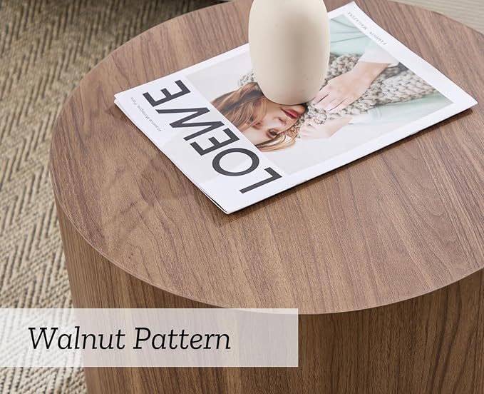 EALSON Nesting Coffee Tables Set of 2 Farmhouse Small Round End Tables Modern Wood Circle Side Table Drum Table for Living Room Small Spaces Bedroom Balcony, No Assembly, Walnut