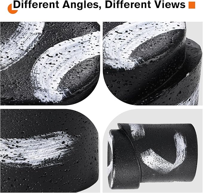 HOMPUS Concrete Outdoor Side Table Set of 2 w Graffiti Round Coffee Table, Home Decor Plant Stand Outdoor Accent Table Patio Drum End Table for Living Room, Bedroom or Balcony, Black & White