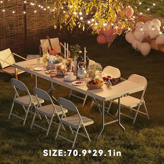 Nazhura 6 Foot Foldable/Folding Table Heavy Duty, Durable and Portable for Dining Picnic and Party