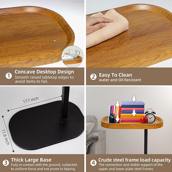 Aoligrace End Table Adjustable Height, 360°Swivel TV Tray C Table for Couch Sofa Bed, Wood Side Table for Living Room Bedroom Small Spaces