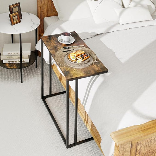 C-Shaped Side Table, Modern End Table with Metal Frame, Space Saving Design for Living Room,Large Surface Couch Table for Bedroom, and Home Office,24 x 12 x 24 inches (Rustic Brown)