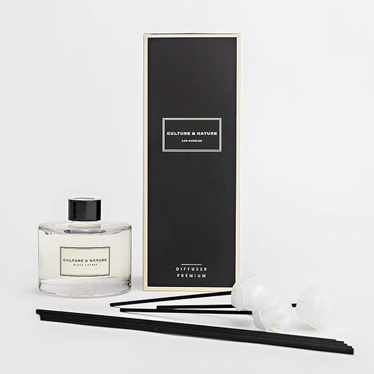 CULTURE & NATURE Reed Diffuser Set 6.7oz (200ml) Black Cherry Scented Diffuser with Sticks Home Fragrance Reed Diffuser for Bathroom Shelf Decor