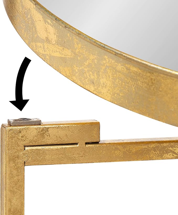 Kate and Laurel Celia Round Metal Foldable Accent Table with Mirror Tray Top, Gold