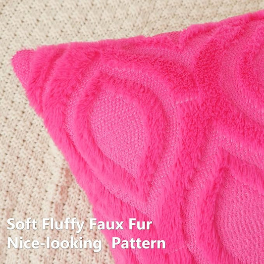 decorUhome Throw Pillow Covers 26x26 Inch Set of 2, Soft Plush Faux Wool Hot Pink Solid Couch Pillow Covers, Accent Farmhouse Neutral Square Pillow Cases for Sofa Bed Living Room
