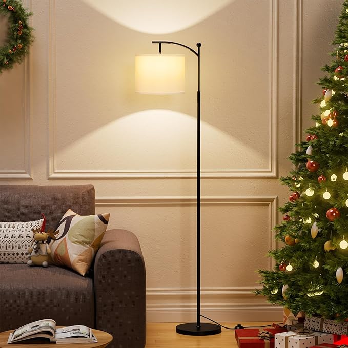 60" Floor Lamp With 3 Color Temperatures, Adjustable White Shade, Black Pole - Tall Lamp for Living Room, Bedroom, Office, Classroom, Dorm - 9W Bulb Included