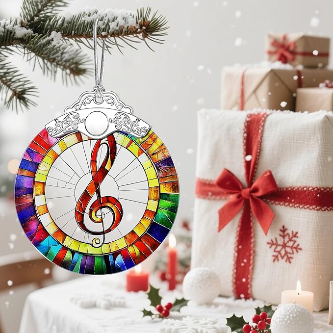 Stained Glass Musical Christmas Ornament:Christmas Tree Ornaments & Holiday Decor – Holiday Presents & Gift Ideas & Music Teacher Gifts & Music Lover Gifts & Musician Gift
