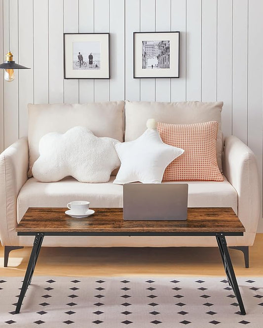 41.3" Folding Coffee Table with Safety Buckles, Low Coffee Table, Portable Floor Table, for Sitting on The Floor, for Living Room, Bedroom, Balcony, Caravan, Rustic Brown and Black TKF01BF