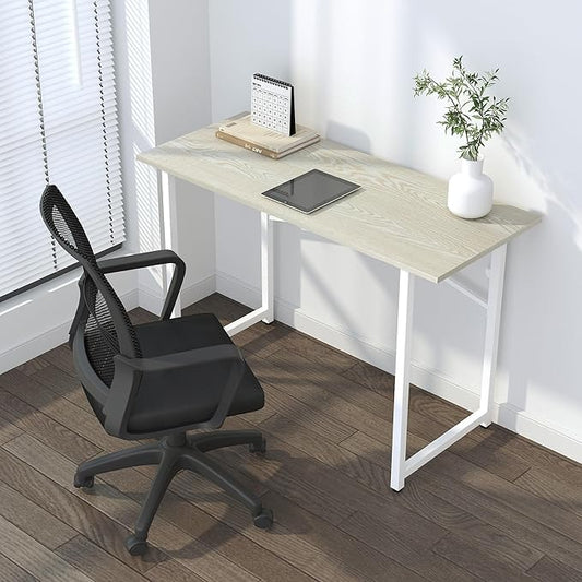 47 inch Folding Desk, Writing Gaming Computer Camping Table, No Assembly Required Home Office Desk, Natural and White