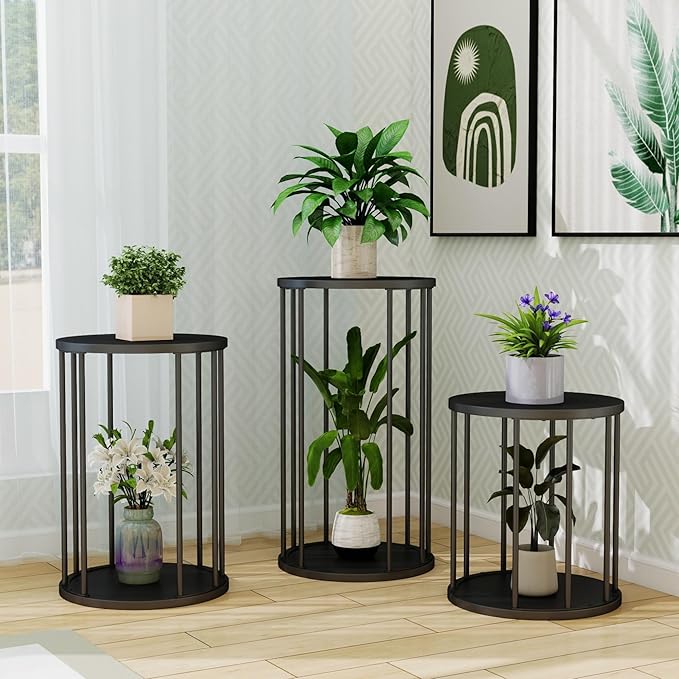 Plant Stand Indoor,small plant stool,Flower Pot Corner stand holder,Mid Century Heavy Duty Metal Tall Home Decor,Modern Round End Table,Small Rustic Display Stand for Living Room,Bedroom(Black,18In)
