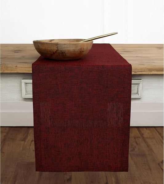 Solino Home Linen Table Runner 72 Inches Long - Athena, 100% Pure Linen Red Garnet Dining Table Runner 14 x 72 Inch for Fall, Autumn, Thanksgiving, Christmas, Holiday