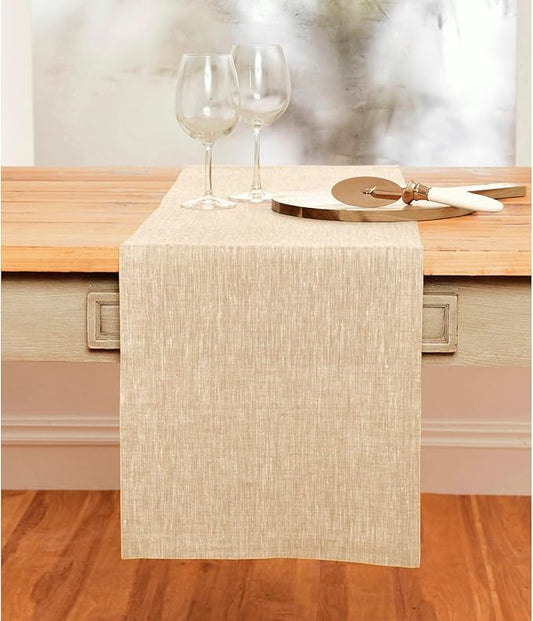 Solino Home Linen Table Runner 60 Inches - 100% Pure Linen Champagne Beige Table Runner 14 x 60 Inch Ideal for Dresser and Coffee Tables - Fall, Autumn, Thanksgiving, Christmas - Athena