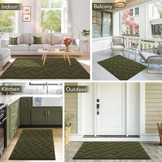 hicorfe Indoor Door Mat,Non Slip Door Mats,32"x48" Front Back Door Mat Rubber Backing,Absorbent Resist Dirt Entrance Inside Floor Mats for Entryway Washable Low-Profile(Oliver Green)