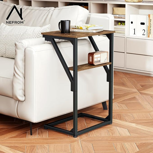 C-Shaped End Table, Small Side Table for Couch, Sofa TV Tray Table for Living Room, Bedroom, Bedside ET-D-BRW1