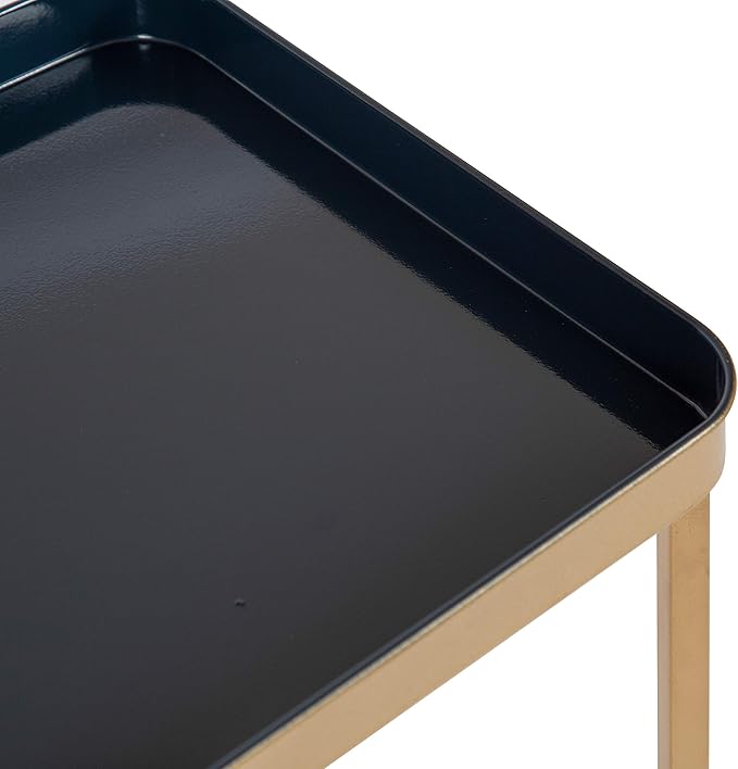 Kate and Laurel Celia Modern Tray Side Table, 18 x 12 x 26, Navy Blue and Gold, Foldable Rectangular End Table for Storage and Display