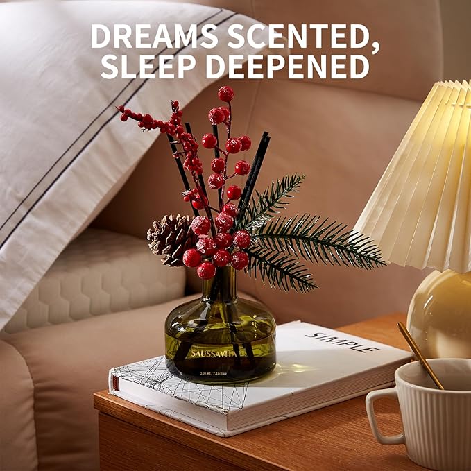 Flower Reed Diffusers Set, 7.10 oz Christmas Cedar Scented Diffuser with 7 Sticks, Long Lasting Home Fragrance for 120 Days, Perfect for Bathroom, Shelf Decor, Air Fresheners
