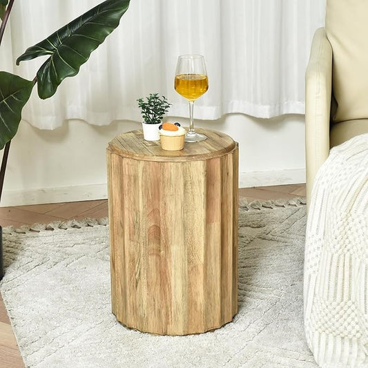 Round Side Table, Rustic Console Table, Gold Geometric End Tables Ideal for Couch Sofa Living Room or Bedroom Stand (Artistic Wave Design)