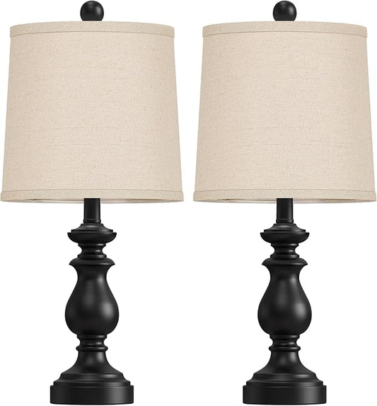PARTPHONER Traditional Table Lamp Set of 2, Rustic Farmhouse Table Lamps for Living Room Bedroom, 22" Bedside Desk Lamps Vintage Nightstand Lamps with Linen Shades, Black
