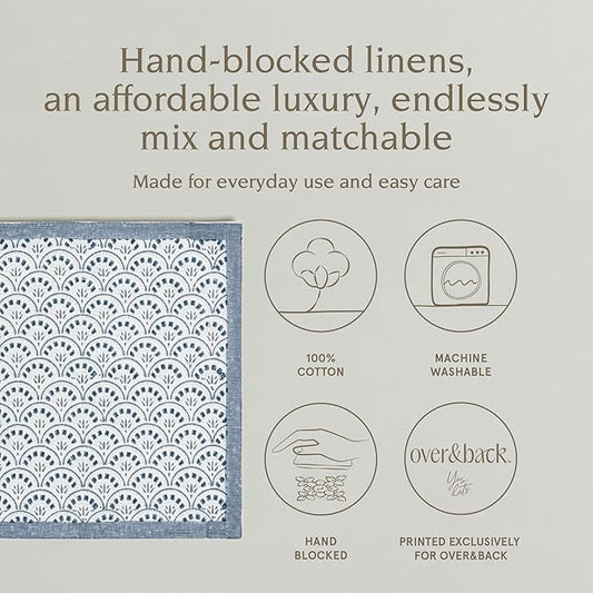 over&back Set of 4 Hand-Blocked Placemats - Colorful Dining Table Mat - Each Placemat is Unique - 100% Cotton - Machine Washable - Kitchen and Home Decor - Blue Arch