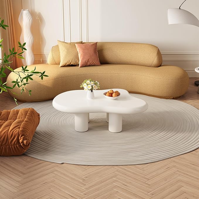 Guyii Cloud Coffee Table, Cute Coffee Tables, Upgraded White Modern Tea Table, Irregular Indoor End Tables for Living Room, Free Shape Center Table with 4 Legs, 46.06 Inches