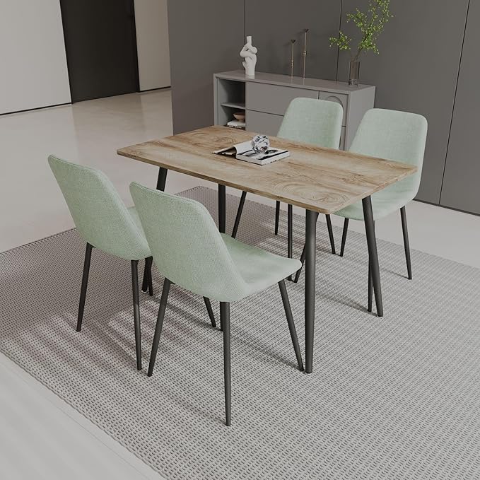 Modern Wooden Dining Table, 47.2'' Wooden Rectangle Table, Kitchen & Dining Room Table, Wooden Dining Table with Black Metal Legs for Living Dining Room(Wood Color)