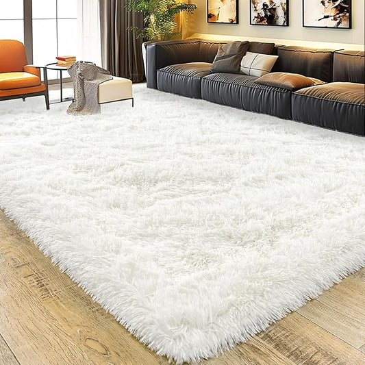 8x10 Large Area Rugs for Living Room, Ultra Fluffy Shag Rug for Bedroom, Modern Plush Soft Carpet for Girls Boys Kids Room Dorm Fuzzy Non Slip Rug for Home Decor Aesthetic, Cream White