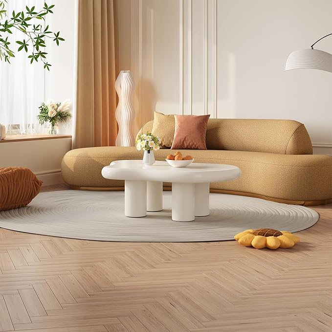 Guyii Cloud Coffee Table with 18.89" Legs, Cute Coffee Table, White Modern Tea Tables, Irregular Indoor End Table for Living Room, Free Shape Center Table with 4 Legs