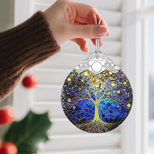 Tree of Life Stained Glass Ornament - Christmas Decorations for Tree | Christmas Ornaments | Holiday Ornament – Holiday Party Gifts | Gift Ideas | Xmas Gift