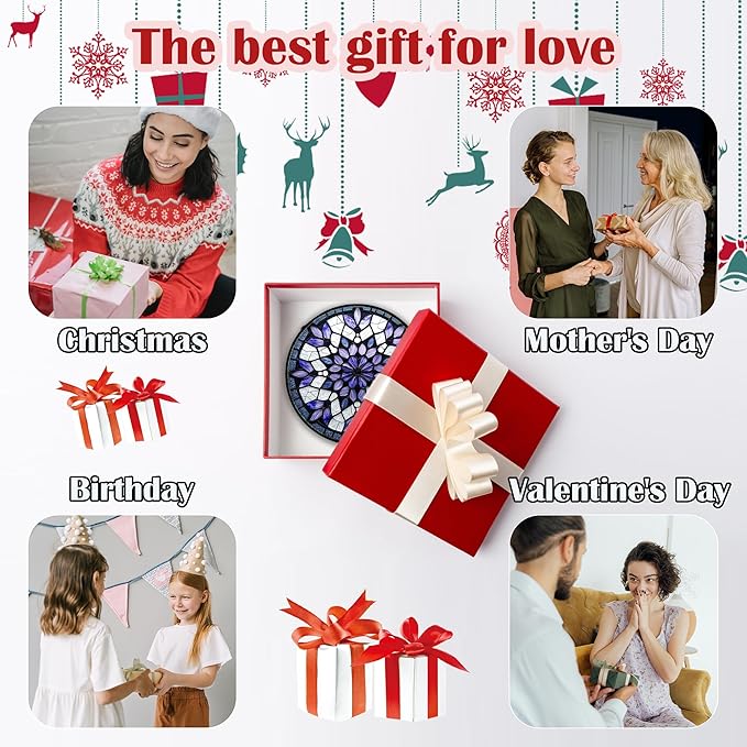 Stained Glass Window Hanging, Purple Blue Tiffany Style Flowers Sun Catcher for Window Door Home Decor Suncatcher Christmas Mother's Day Birthday Gifts for Women Men Mom Nana 9.8 in