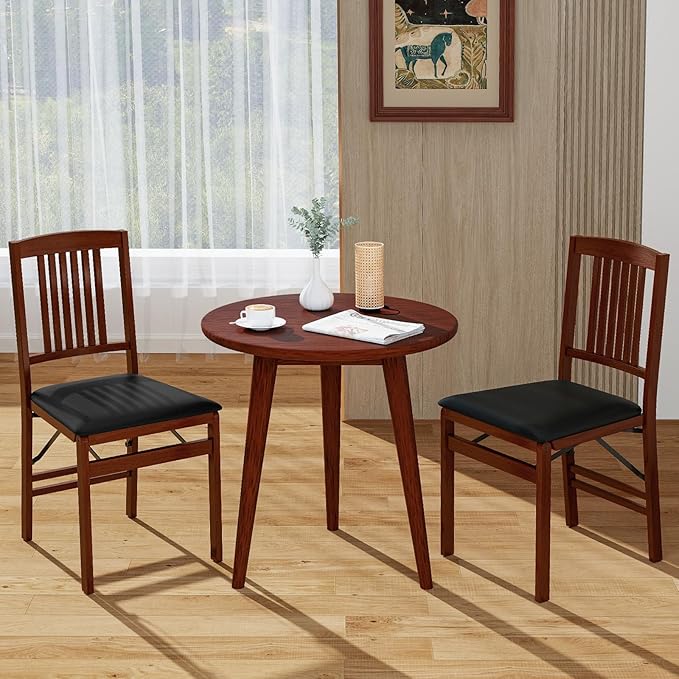Giantex Folding Dining Chairs Set of 4, Solid Wood Frame, Foldable Wood Kitchen Chairs with Padded Seat, Max Load 400 Lbs, No Assembly, Armless Side Chairs for Apartment Dining Room, Brown & Black