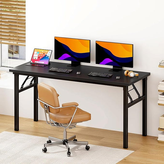 SDHYL 62 inches No Assembly Foldable Computer Desk for Home Office Workstation, Study and Writing, Functional Home Office Folding Desks for Small Spaces, Black
