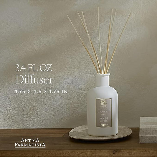 Antica Farmacista Home Ambiance Diffuser - Long-Lasting Reed Scent Diffuser - Luxury Room Freshener Gift - Warm White, 3.4 fl oz