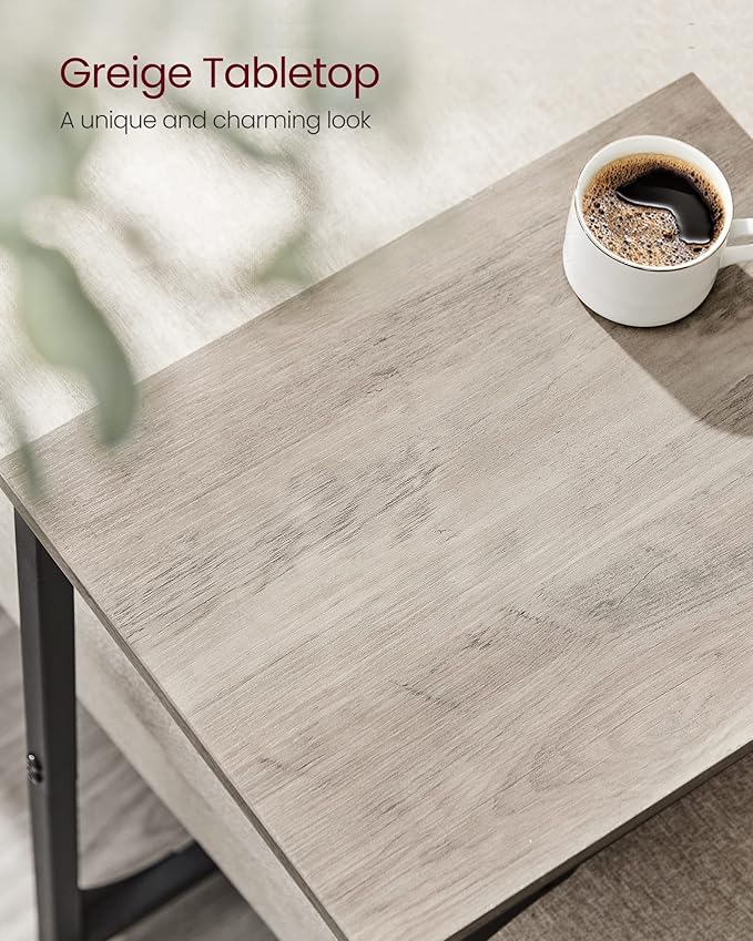 VASAGLE C-Shaped End Table Set of 2, Small Side Table for Couch, Sofa Table with Metal Frame for Living Room, Bedroom, Bedside, Greige and Black