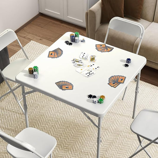 34" Folding Table, Portable Square Card Table with Collapsible Legs and Carrrying Handle, White Plastic Foldable Tables for Camping, Picnic, Office, Party, Events, Puzzle, Games, Working