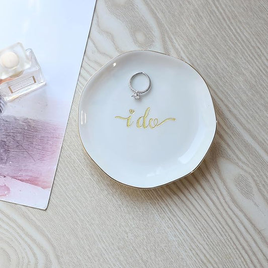 HOME SMILE I Do Ring Dish,Engagement Engaged Wedding Bridal Gifts for Newly Engaged Friend,Daughter, Sister,Newlyweds,BFF,Ceramic White