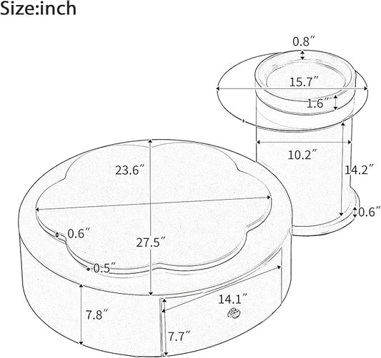 27.5" Modern Round Swivel Coffee Table Set of 2, 360° Rotating Flower-Shaped Center Table with 2 Drawers & Side Tables,MDF Frame Glass Top End Tables for Living Room,Milky White
