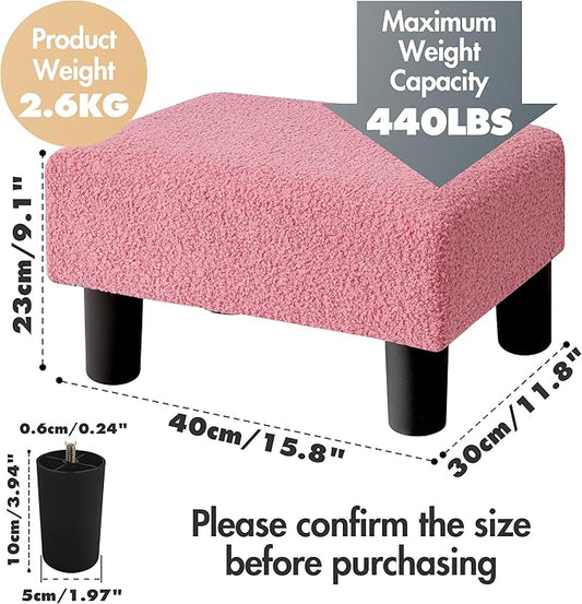BRIAN & DANY Small Foot Stool Ottoman, Footstool with Legs, Teddy Velvet Foot Rest for Living Room, Bedroom and Office, Hot Pink