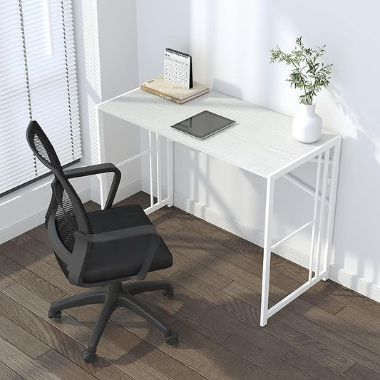 Folding Desk 40 inch Writing Gaming Computer Camping Table, No Assembly Required Home Office Desk, White
