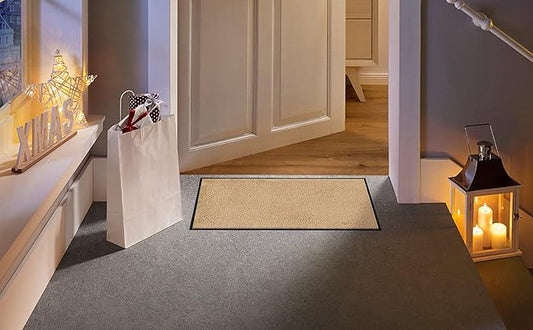 Wash and Dry Monotone Rug, Sahara Tan Non-Slip Washable Doormat 20x29.5 in (Small)